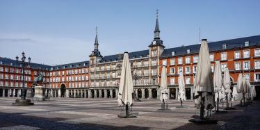 Plaza Mayor of Madrid (Spain), deserted by the coronavirus